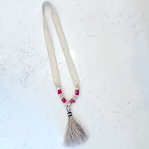 Twine & Twig Horse Hair Tassel Necklace Pink & Ivory